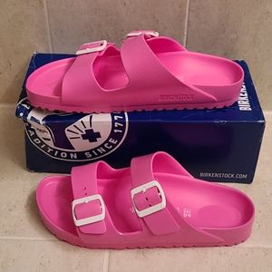 neon pink birkenstock sandals